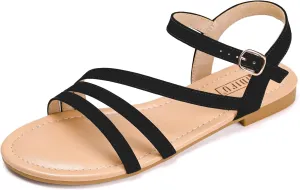 IDIFU Strappy Sandals for Women Dressy Summer Flat Sandals with Back Strap Open Toe Slingback Ankle Strap Sandals Wedding Bridal Prom Bride Bridesmaid Sandals Comfortable Cute Casual Dress Sandals
