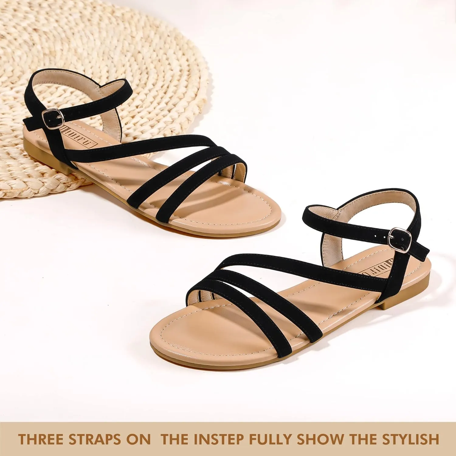 IDIFU Strappy Sandals for Women Dressy Summer Flat Sandals with Back Strap Open Toe Slingback Ankle Strap Sandals Wedding Bridal Prom Bride Bridesmaid Sandals Comfortable Cute Casual Dress Sandals