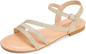 IDIFU Strappy Sandals for Women Dressy Summer Flat Sandals with Back Strap Open Toe Slingback Ankle Strap Sandals Wedding Bridal Prom Bride Bridesmaid Sandals Comfortable Cute Casual Dress Sandals