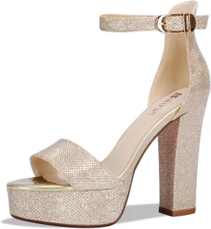 IDIFU Women's Platform Chunky High Heel Sexy Sandals Ankle Strap Open Toe Heeled Shoes for Wedding Party Evening