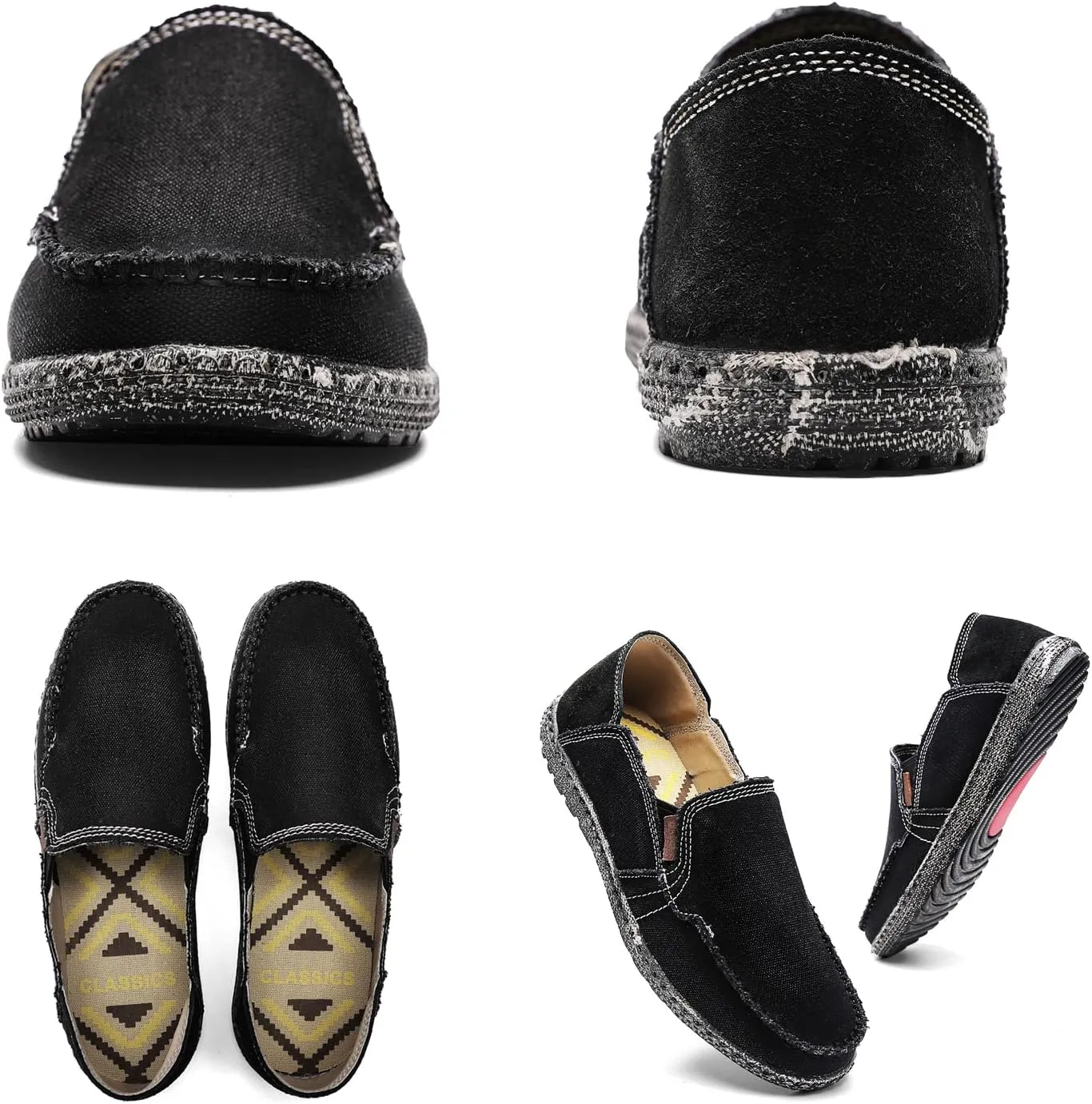 JAMONWU Men's Slip on Shoes Cloth Shoes Deck Shoes Canvas Leisure Vintage Casual Loafer Boat Shoes