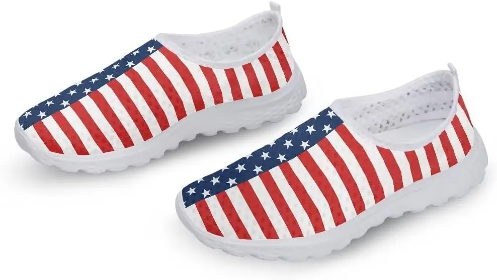 Jeiento American Flag Shoes for Men Women Road Running Shoes Womens Mens Comfortable Walking Tennis Sneakers Athletic Shoes