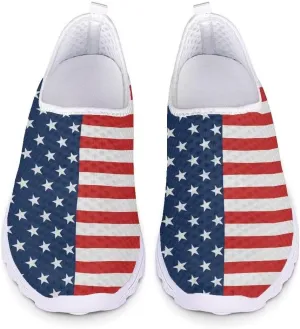 Jeiento American Flag Shoes for Men Women Road Running Shoes Womens Mens Comfortable Walking Tennis Sneakers Athletic Shoes