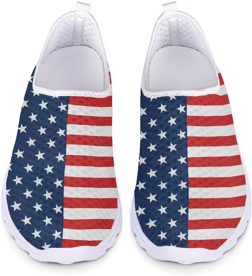 Jeiento American Flag Shoes for Men Women Road Running Shoes Womens Mens Comfortable Walking Tennis Sneakers Athletic Shoes