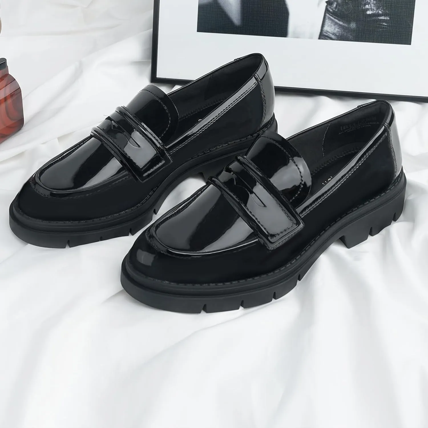 JENN ARDOR Women's Chunky Loafers Slip On Lug Sole Penny Loafer Comfort Casual Round Toe Mid Heels Platform Work Shoes