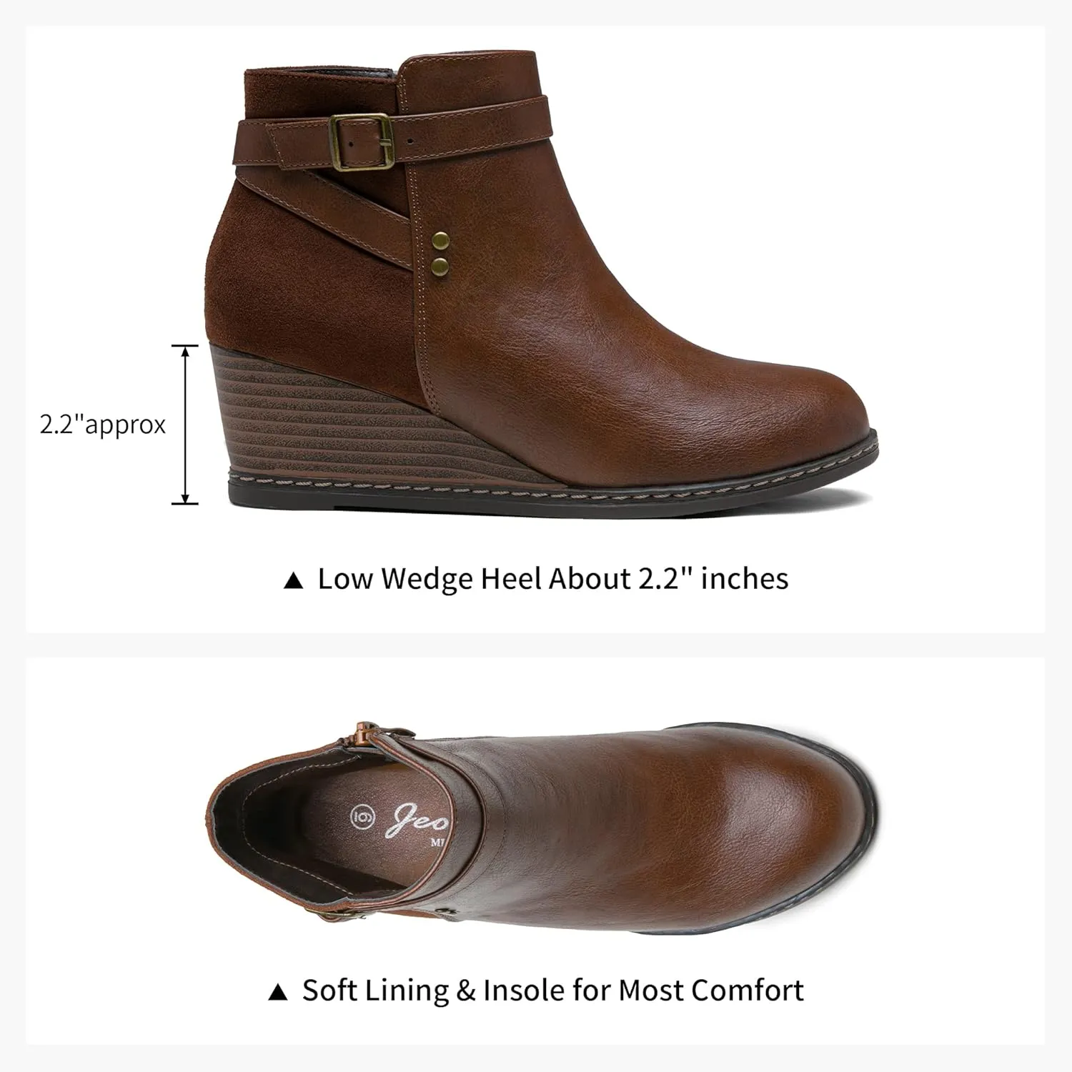 Jeossy Women's 9636 Low Wedge Boots, Comfortable Ankle Wedge Booties with Side Zipper