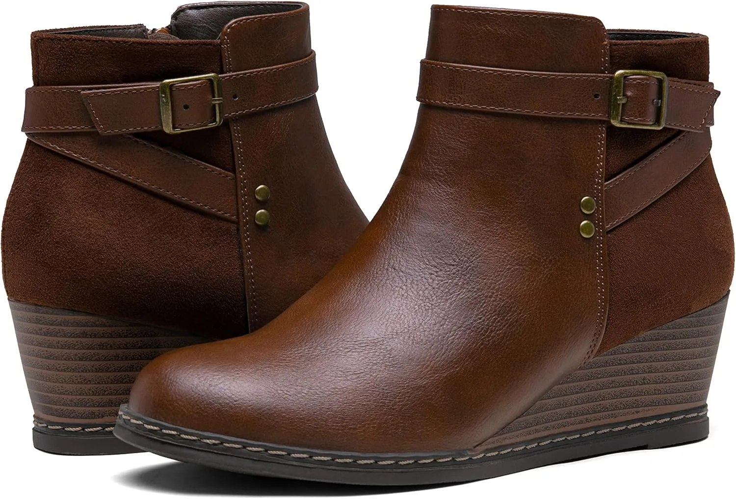 Jeossy Women's 9636 Low Wedge Boots, Comfortable Ankle Wedge Booties with Side Zipper