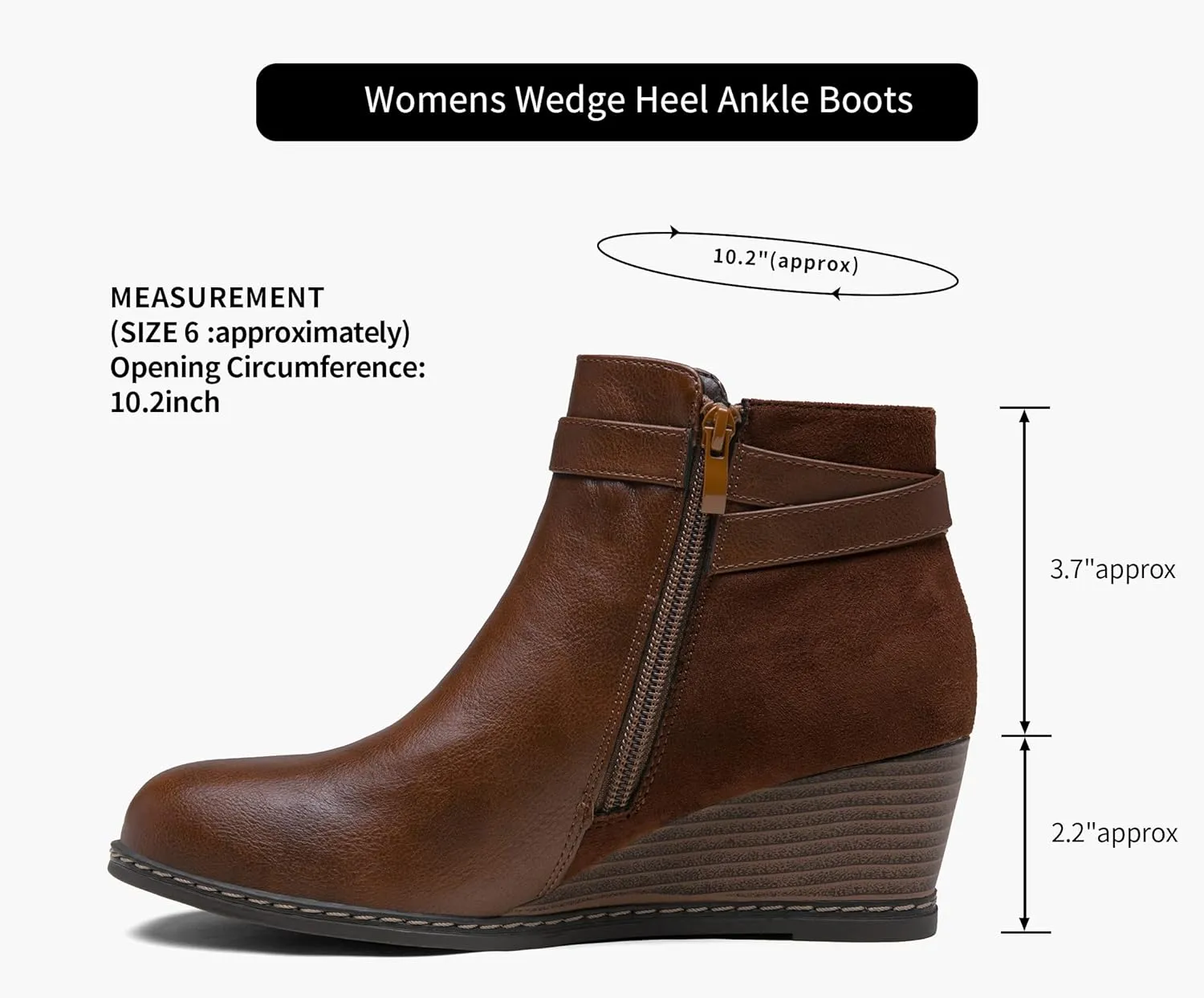 Jeossy Women's 9636 Low Wedge Boots, Comfortable Ankle Wedge Booties with Side Zipper