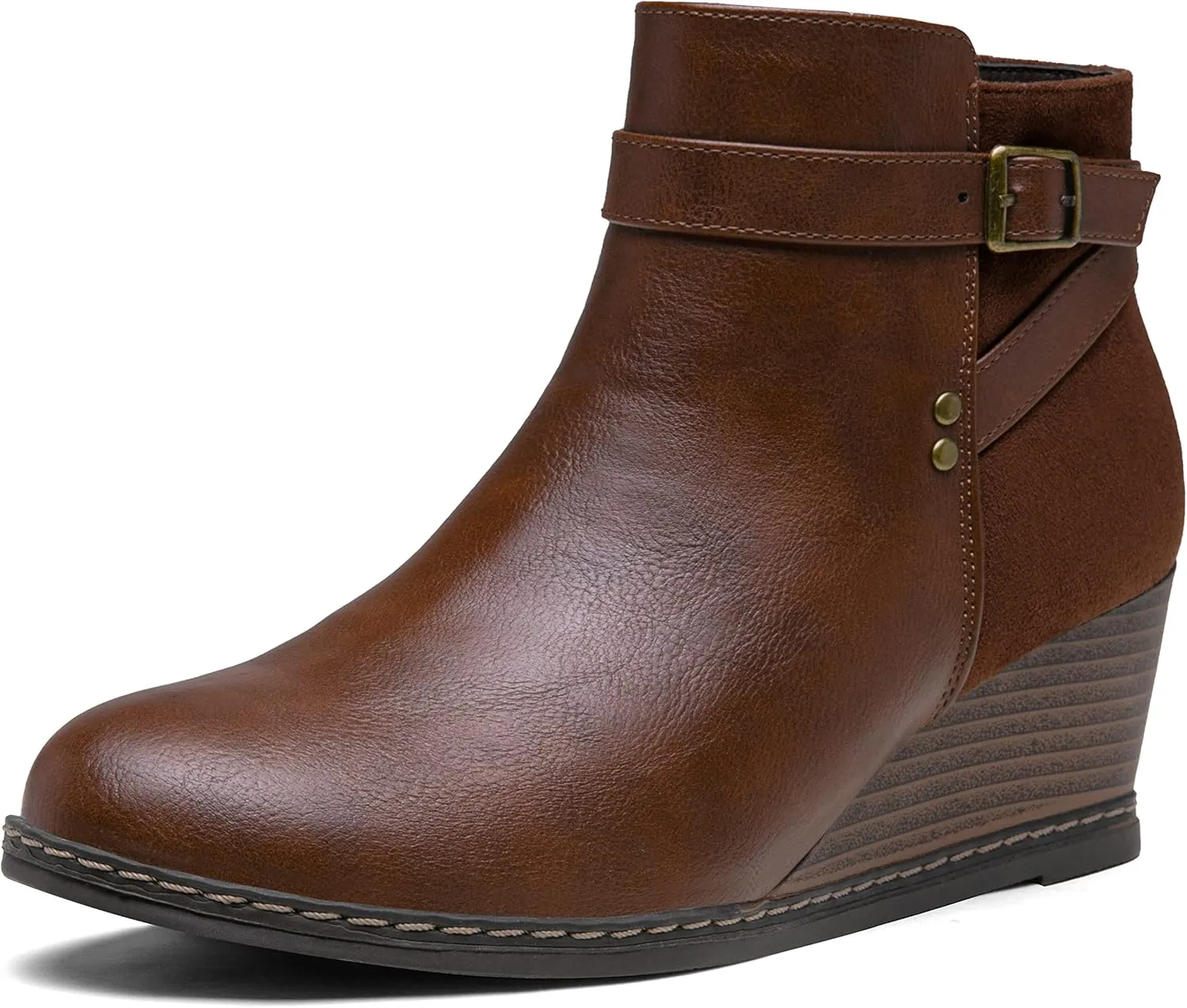 Jeossy Women's 9636 Low Wedge Boots, Comfortable Ankle Wedge Booties with Side Zipper