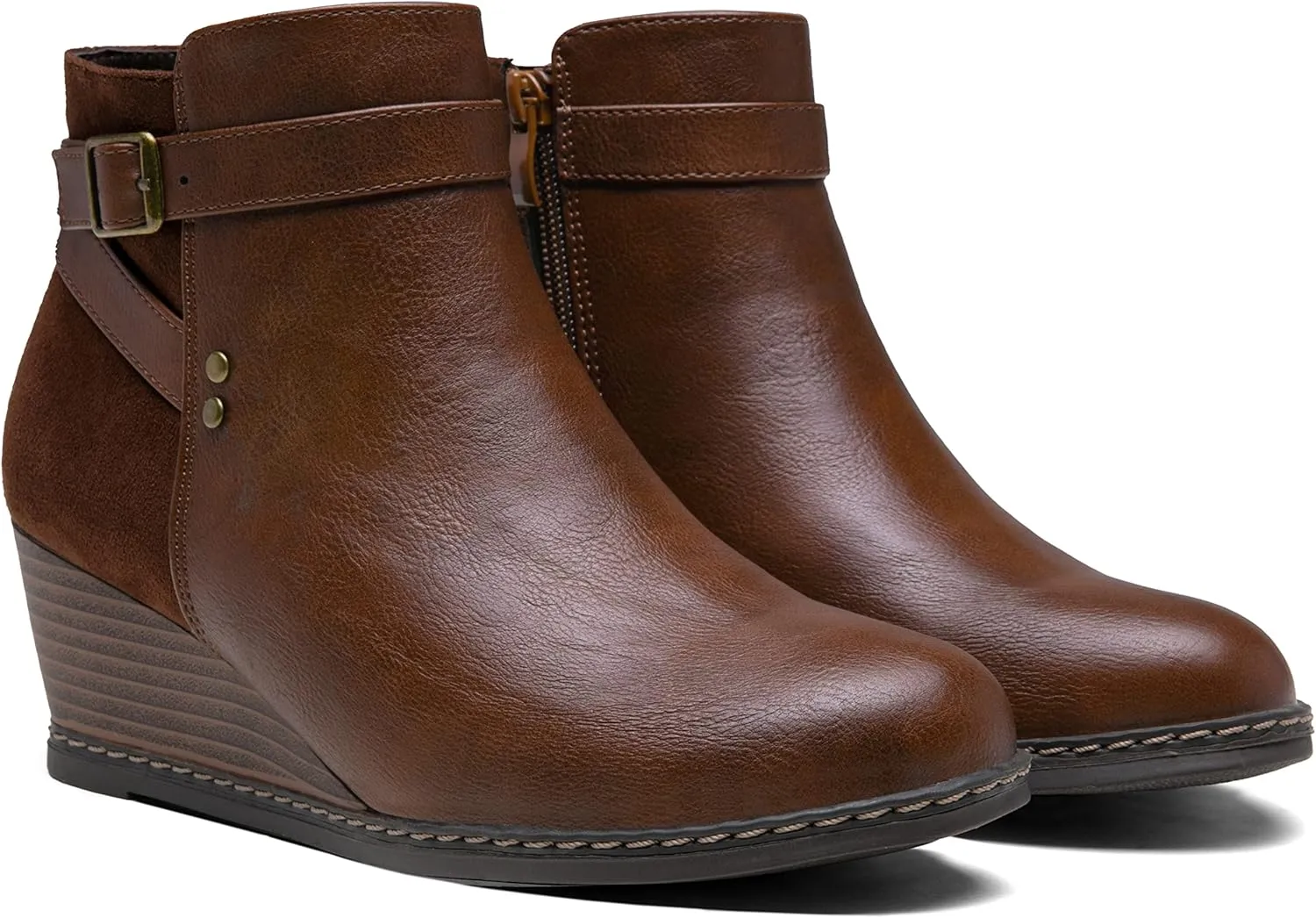 Jeossy Women's 9636 Low Wedge Boots, Comfortable Ankle Wedge Booties with Side Zipper