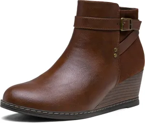 Jeossy Women's 9636 Low Wedge Boots, Comfortable Ankle Wedge Booties with Side Zipper