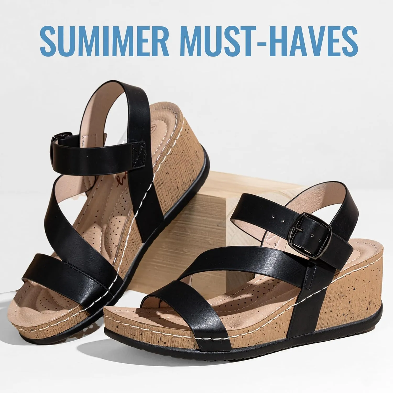 Jeossy Women's Platform Wedge Sandals 835 Comfortable Open Toe Ankle Strap Summer Walking Sandals with Buckle