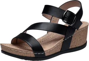 Jeossy Women's Platform Wedge Sandals 835 Comfortable Open Toe Ankle Strap Summer Walking Sandals with Buckle