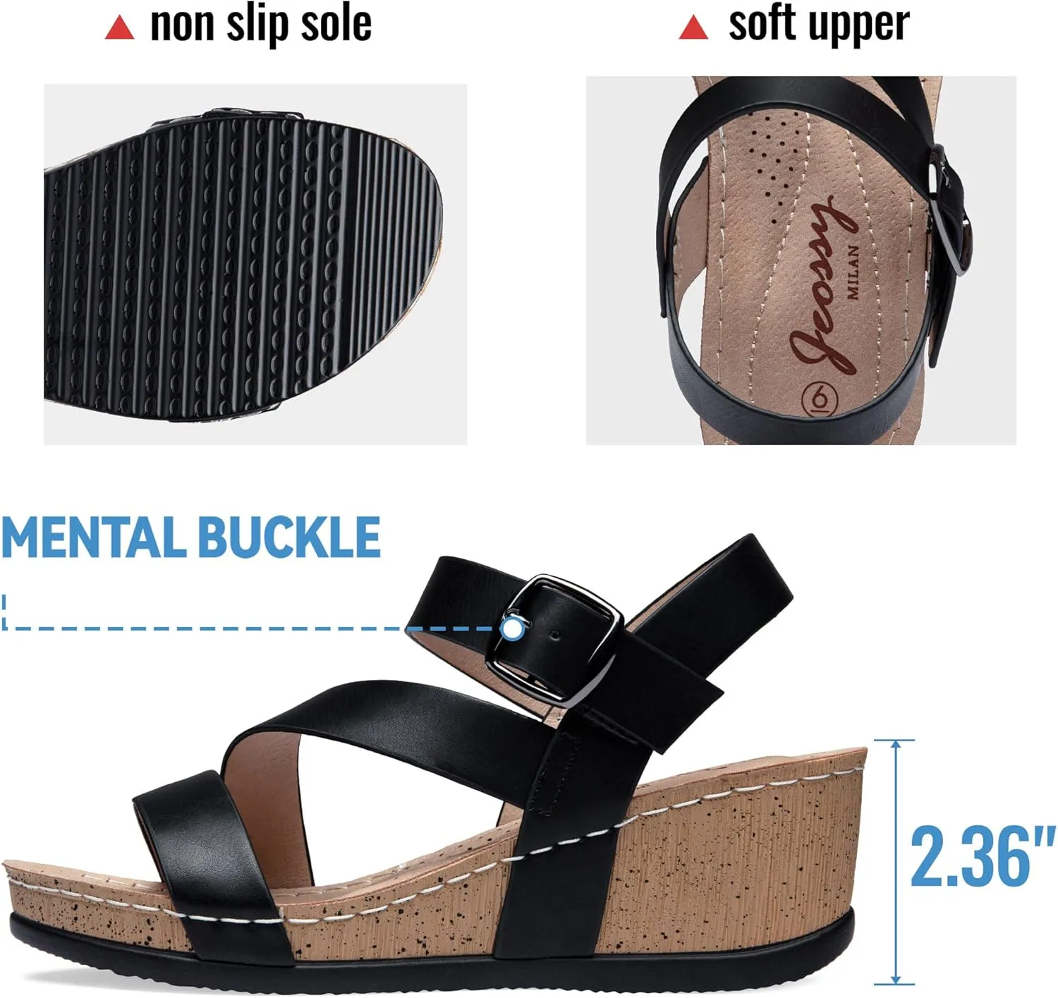 Jeossy Women's Platform Wedge Sandals 835 Comfortable Open Toe Ankle Strap Summer Walking Sandals with Buckle
