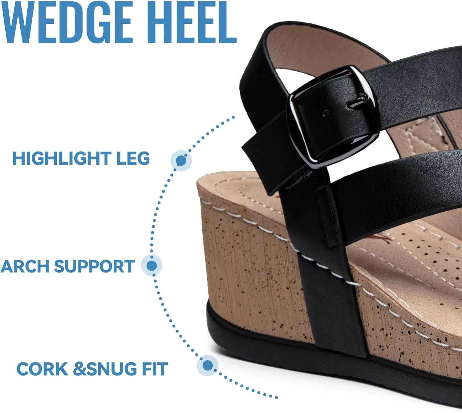 Jeossy Women's Platform Wedge Sandals 835 Comfortable Open Toe Ankle Strap Summer Walking Sandals with Buckle