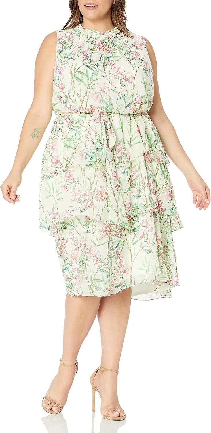 Jessica Howard Plus Size Womens Sleeveless High Neck Fit and Flare Dress