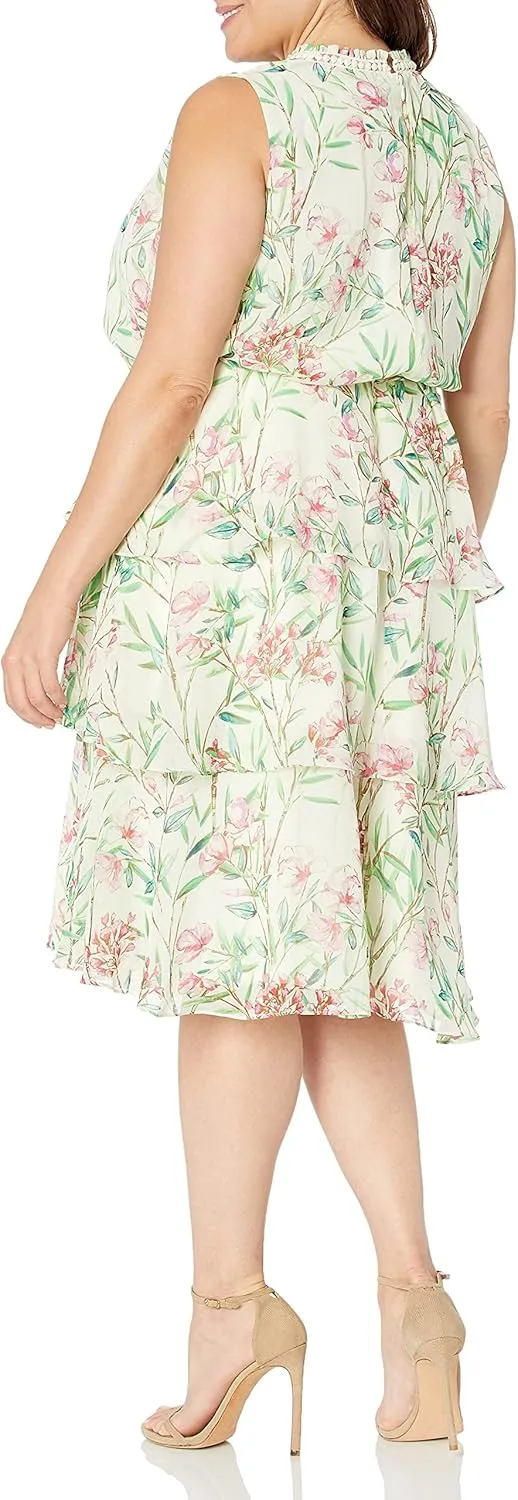Jessica Howard Plus Size Womens Sleeveless High Neck Fit and Flare Dress