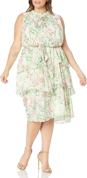 Jessica Howard Plus Size Womens Sleeveless High Neck Fit and Flare Dress