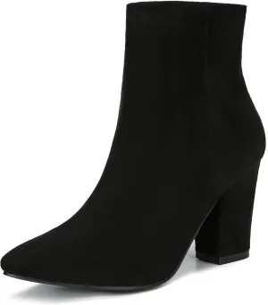 Jiu du Suede Ankle Boots for Women Chunky Block High Heel Booties Sexy Pointed Toe Side Zipper Disco Dressy Short GOGO Boots