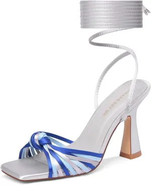 JIUHANG RHY ME Women's Square Toe Lace Up Stiletto Heeled Sandals,Strappy Heels for Women