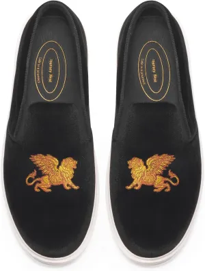 Journey West Men's Fashion Velvet Sneakers with Embroidery Comfortable Slip-On Walking Shoes for Men