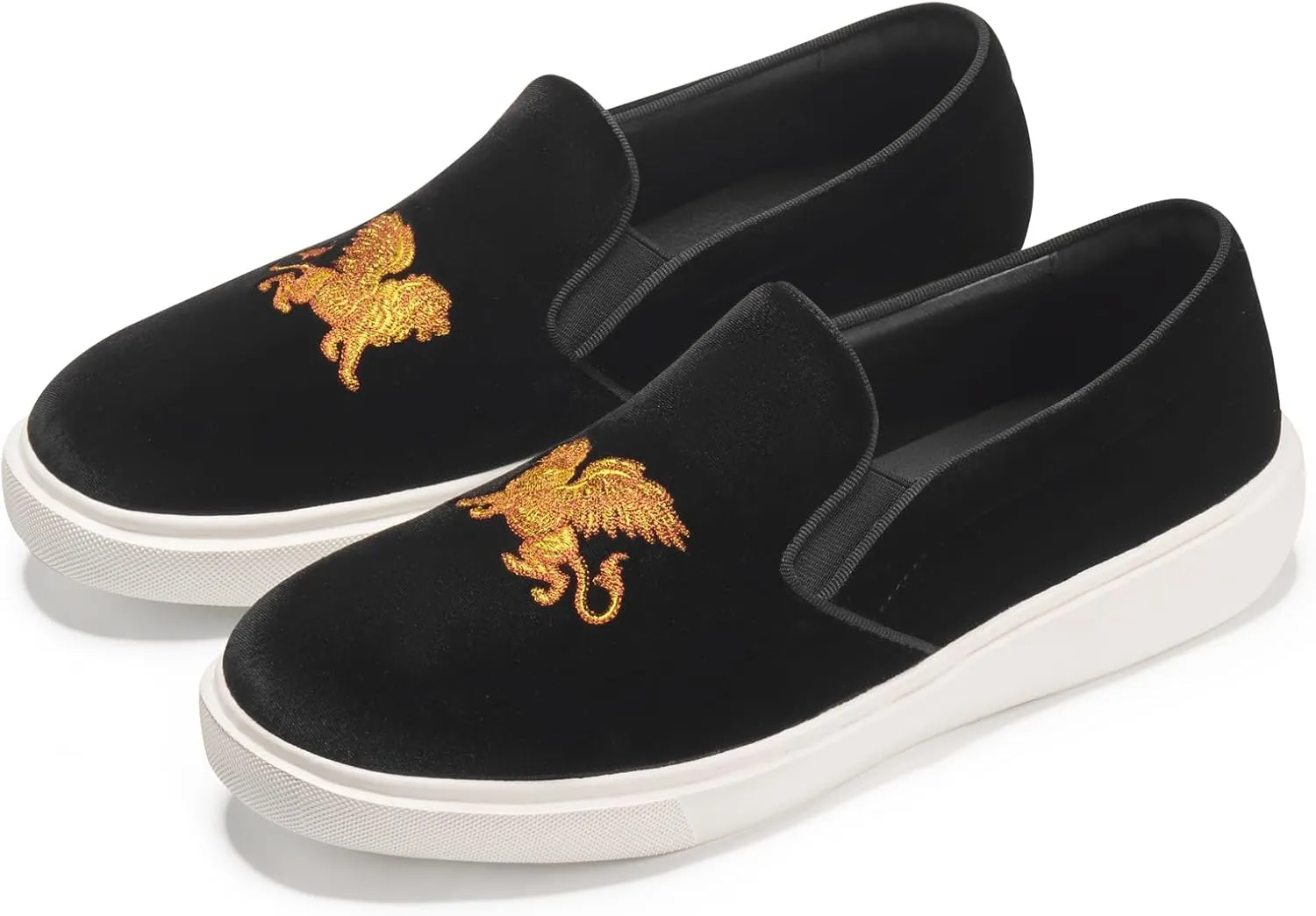 Journey West Men's Fashion Velvet Sneakers with Embroidery Comfortable Slip-On Walking Shoes for Men