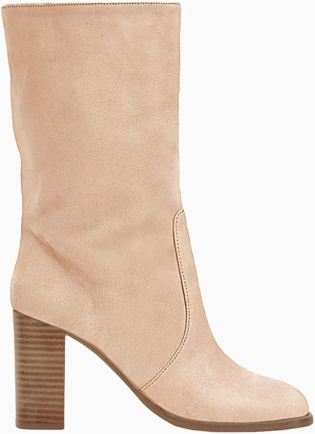 Juliet Holy Women’s Mid-calf Boots Chunky Stacked Heel Square Toe Side Zipper Slip-on Suede Winter Booties