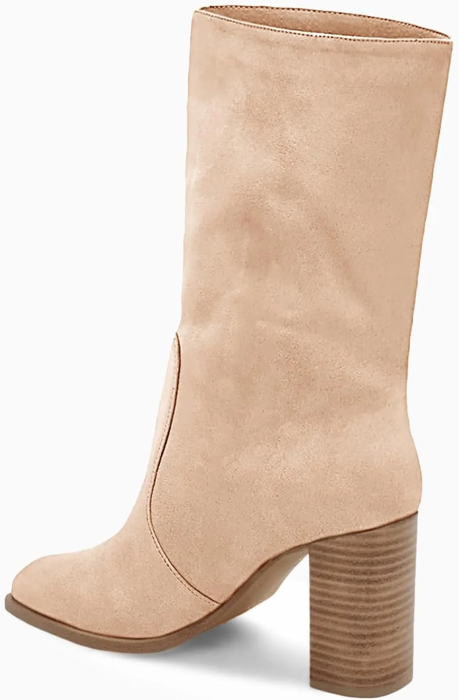 Juliet Holy Women’s Mid-calf Boots Chunky Stacked Heel Square Toe Side Zipper Slip-on Suede Winter Booties