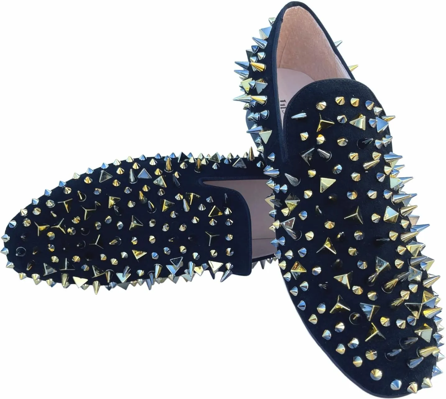 Justar Men's Leather Spikes Loafers Studded Dress Shoes Slip-on Flats Long Rivet Party Shoes
