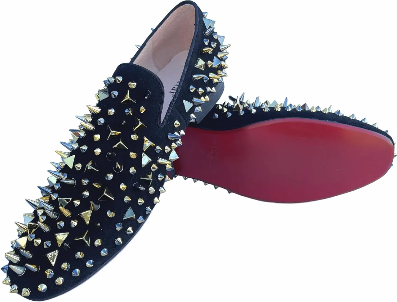 Justar Men's Leather Spikes Loafers Studded Dress Shoes Slip-on Flats Long Rivet Party Shoes