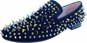 Justar Men's Leather Spikes Loafers Studded Dress Shoes Slip-on Flats Long Rivet Party Shoes