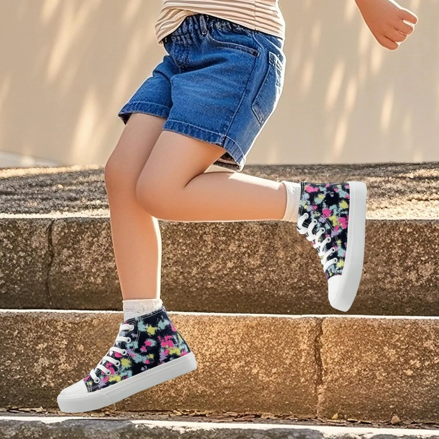 Kids Canvas Sneakers for Girls Boys High Top Canvas Fashion Shoes Comfortable Classic Casual Lace up Walking Running Shoes