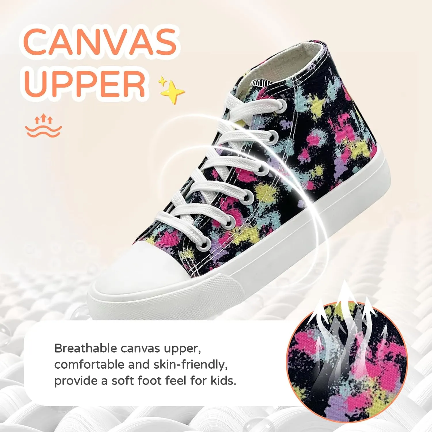 Kids Canvas Sneakers for Girls Boys High Top Canvas Fashion Shoes Comfortable Classic Casual Lace up Walking Running Shoes