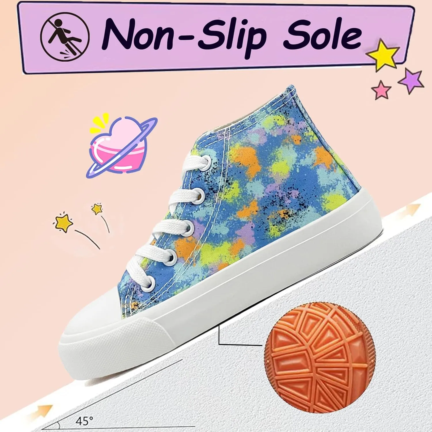 Kids Canvas Sneakers for Girls Boys High Top Canvas Fashion Shoes Comfortable Classic Casual Lace up Walking Running Shoes