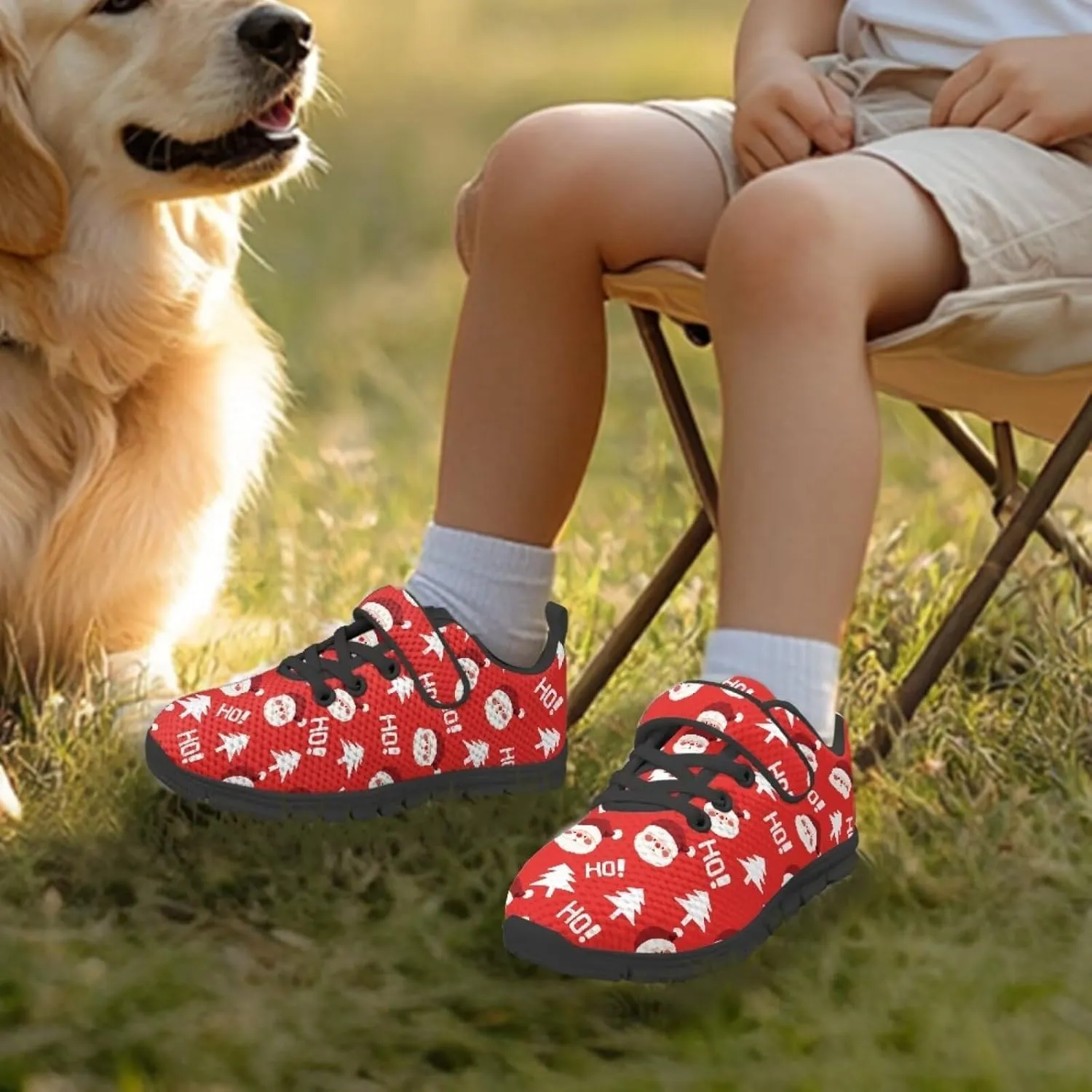 Kids Christmas Shoes for Girls Boys Single Buckle Sneakers Breathable Lightweight Mesh Running Walking Shoes
