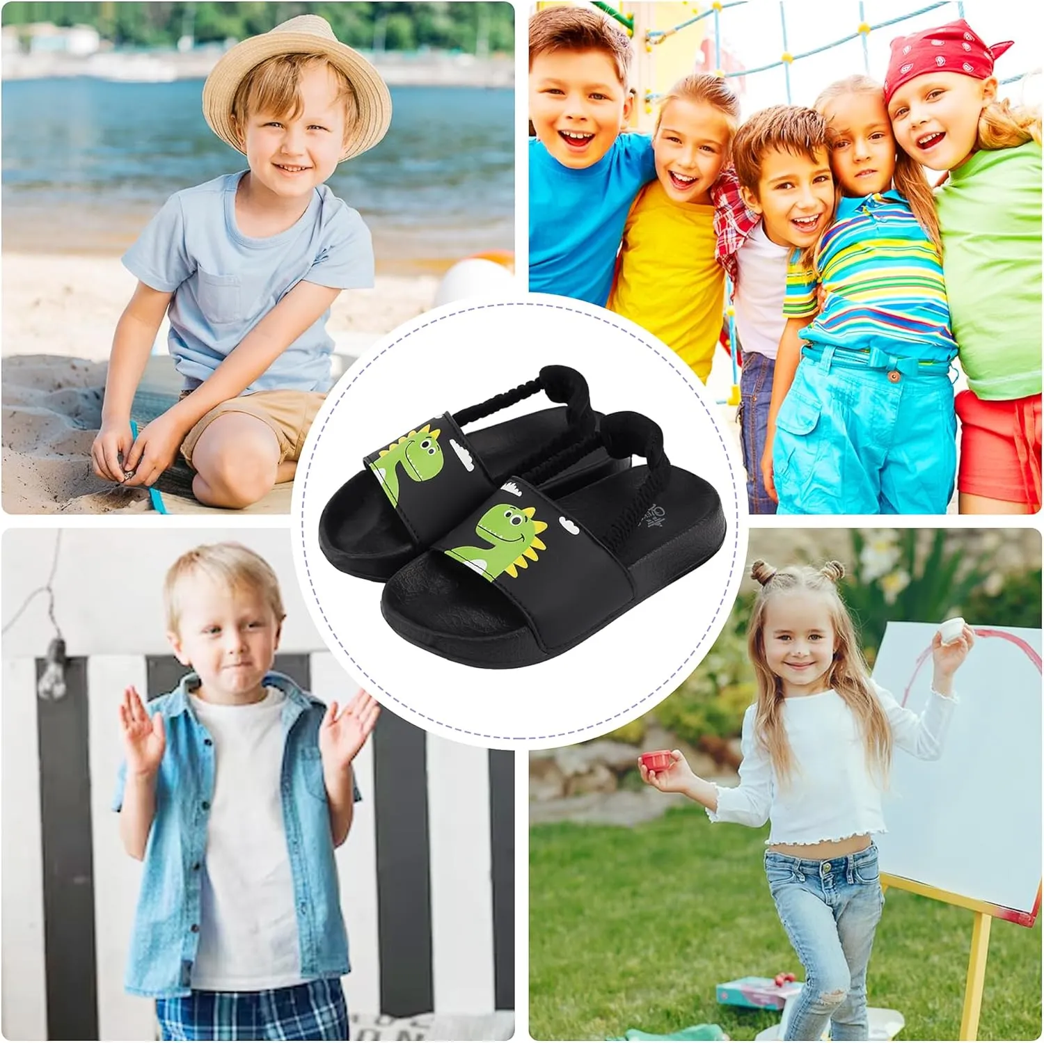 Kids Flip Flops Sandals Toddler Boys Girls Sequin Slides Shower Beach Pool Shoes Slip on Summer Slippers with Back Strap