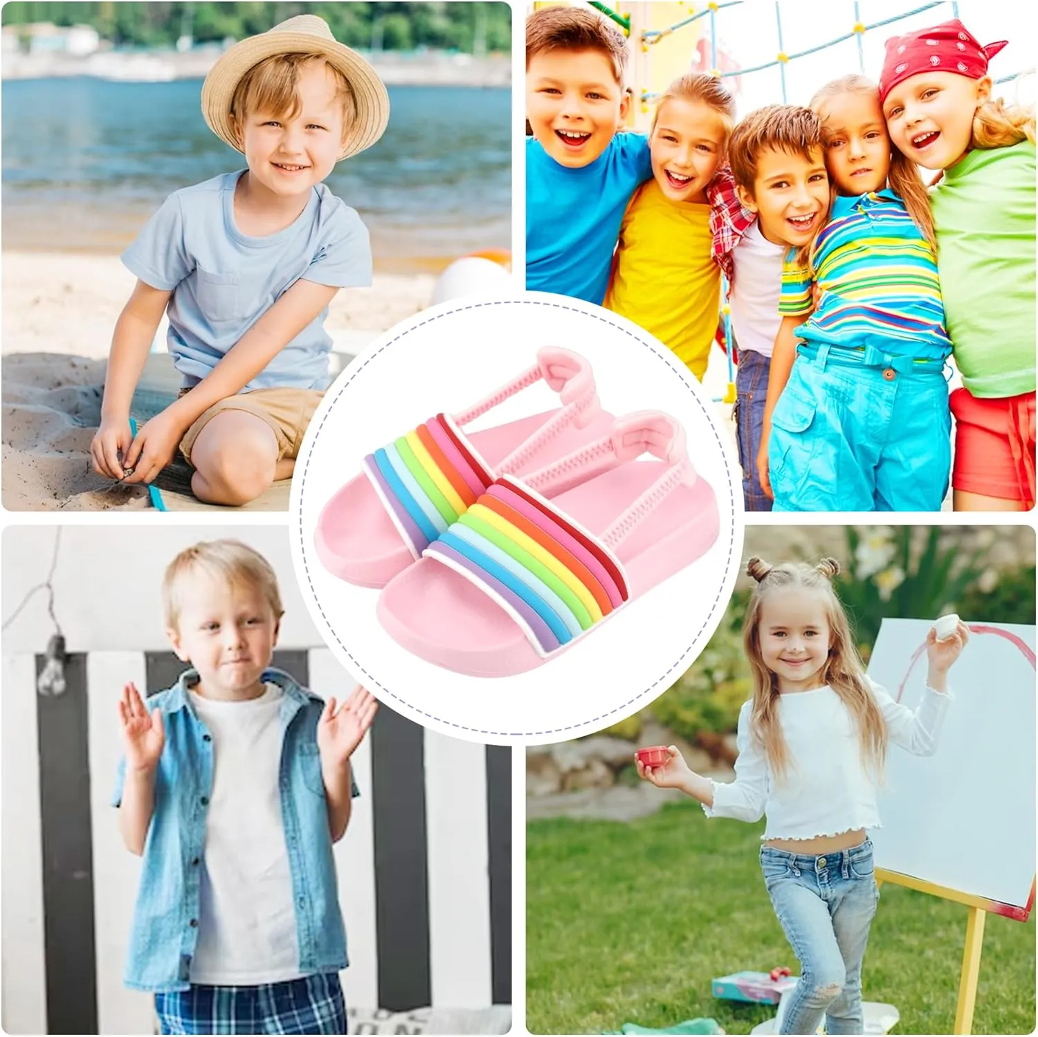 Kids Flip Flops Sandals Toddler Boys Girls Sequin Slides Shower Beach Pool Shoes Slip on Summer Slippers with Back Strap