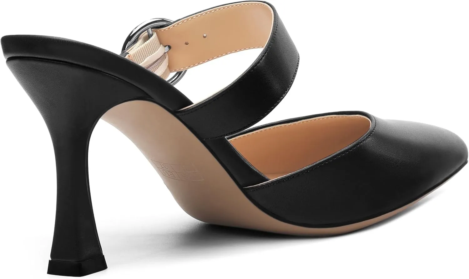 Kitten Heels Mules for Women - Pointed Toe Single-Strap with Round Buckle Slip-on Sandals Womens Party Wedding Pumps Stiletto