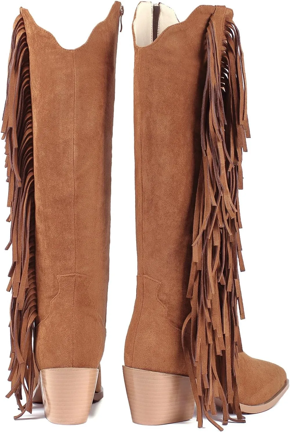 KiutSymo Cowgirl Fringe Boots For Women White Tassels Cowboy Boots Knee High Pointed Toe Western Boots