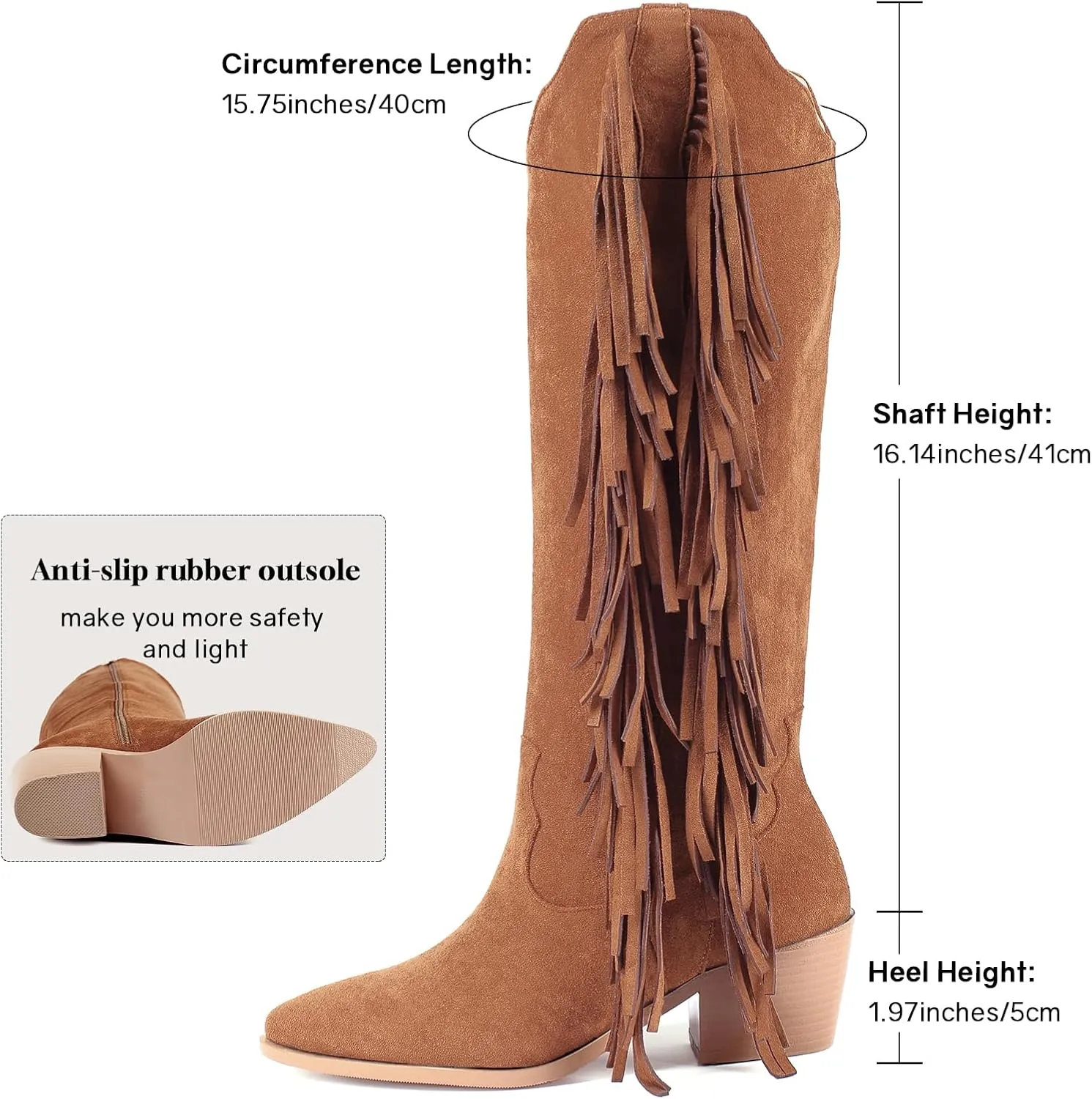 KiutSymo Cowgirl Fringe Boots For Women White Tassels Cowboy Boots Knee High Pointed Toe Western Boots