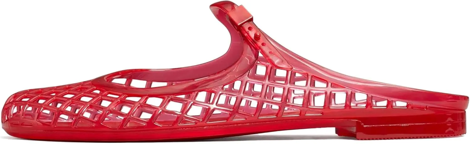 Kluolandi Clear Mary Jane Jelly Shoes for Women Slip On Mules Comfortable Closed Toe Flat Jelly Sandals Summer Mesh Slides