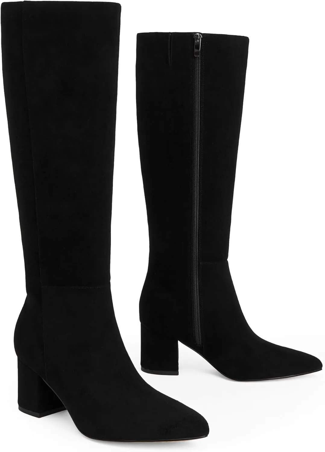 Knee High Boots for Women Chunky Heel Pointed Toe Boots Side Zipper Long Boots