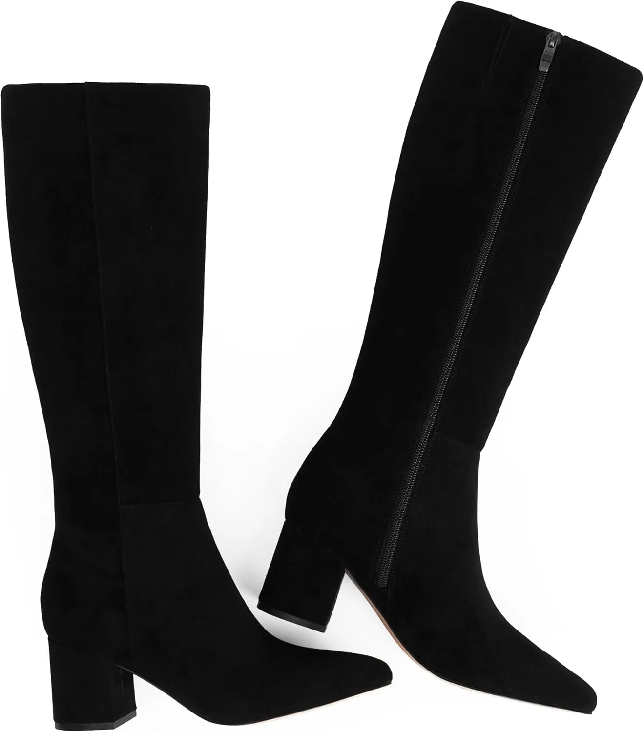 Knee High Boots for Women Chunky Heel Pointed Toe Boots Side Zipper Long Boots