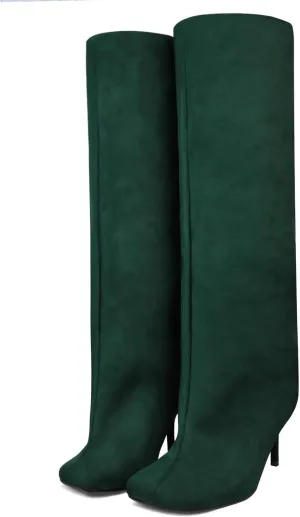 Knee High Boots Wide Calf Women Long Suede Square Toe Bootie Tall Cute Slouchy Fashion Boots Ladies Fall Booties