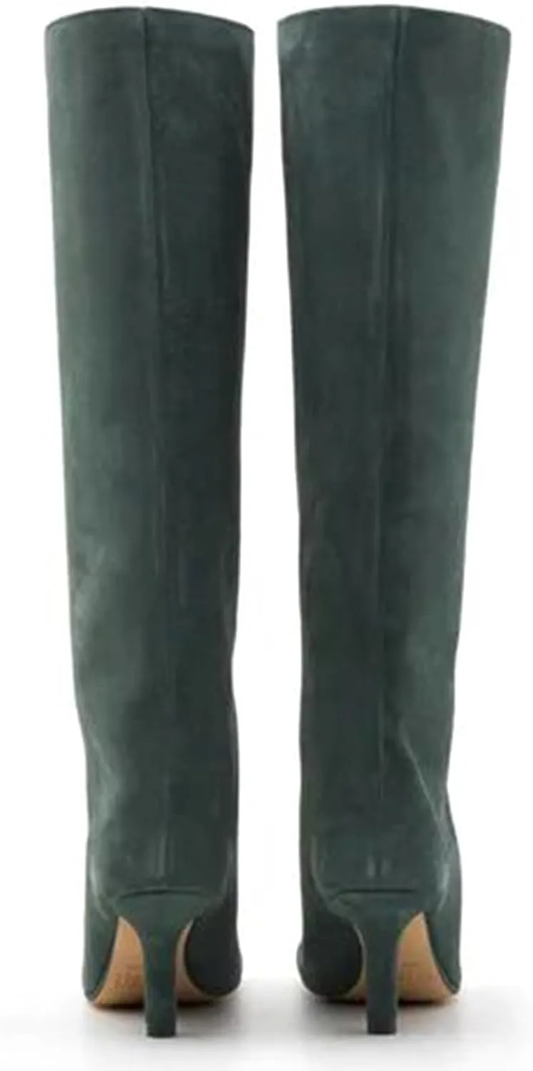 Knee High Boots Wide Calf Women Long Suede Square Toe Bootie Tall Cute Slouchy Fashion Boots Ladies Fall Booties