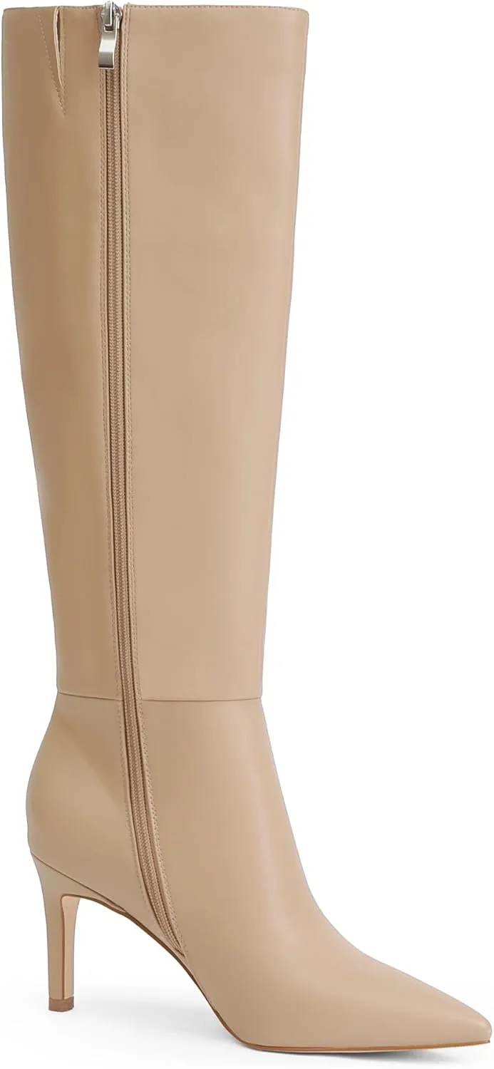 Knee High Boots Women Pointed Toe Tall Boots 3 In Stiletto High Heel Long Boots Side Zipper Dress Knee High Boots