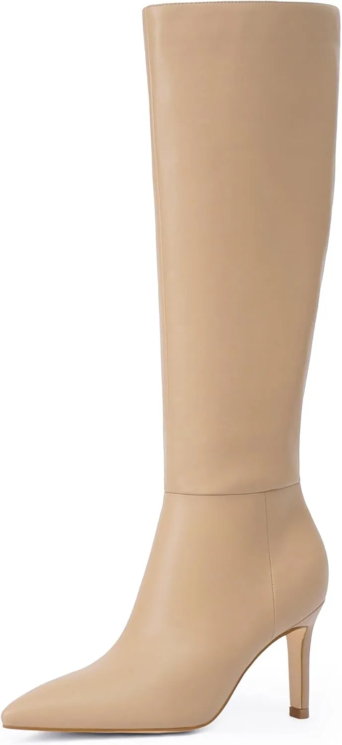 Knee High Boots Women Pointed Toe Tall Boots 3 In Stiletto High Heel Long Boots Side Zipper Dress Knee High Boots
