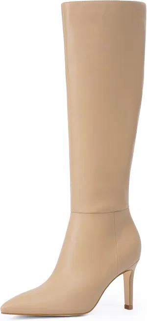 Knee High Boots Women Pointed Toe Tall Boots 3 In Stiletto High Heel Long Boots Side Zipper Dress Knee High Boots