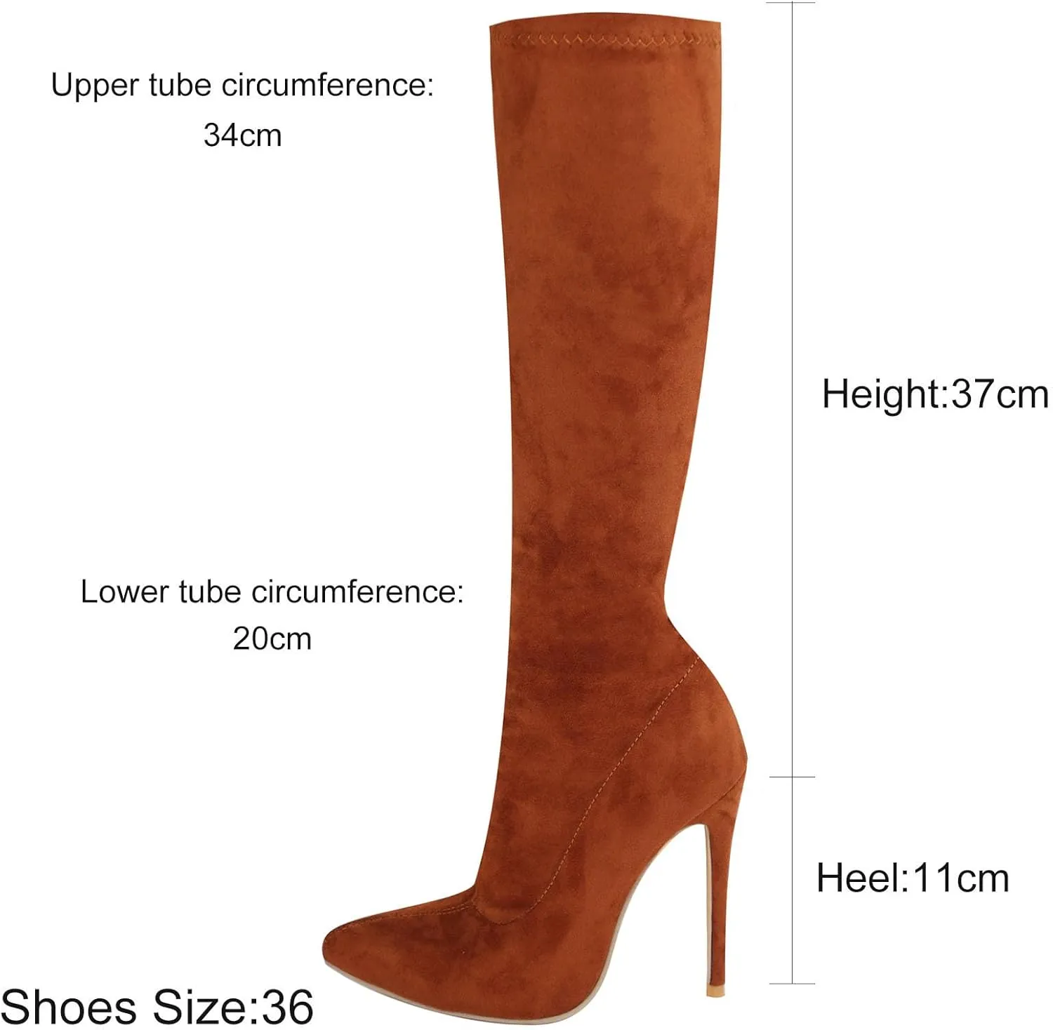 Knee High Boots, Women's High Elastic Suede Boots Pointed Side Zipper Stiletto Heel Mid Calf Large Size Boots Slightly Elastic Close Fitting Fashion Boots