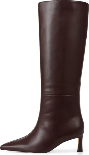 Knee High Boots Womens Wide Calf Kitten Heel Tall Boots Pointed Toe Suede Long Boots Trendy Dress Leather Low Heel High Boots Pull On